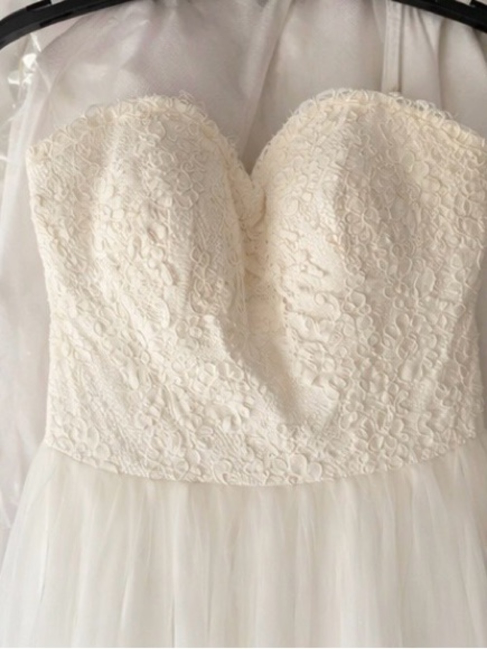 OLIA ZAVOZINA Ivory Strapless Lace Bodice Wedding Dress